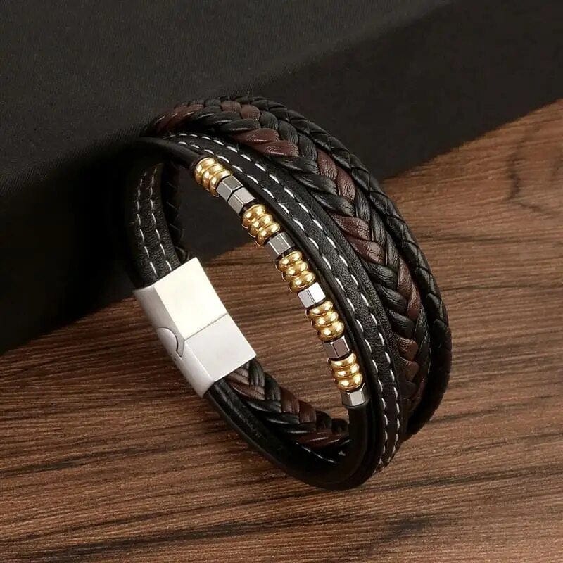 Wrap Bracelet Leather Mens Stack Braid Twist Lava Bead Wrap Unique Leather Bracelets   