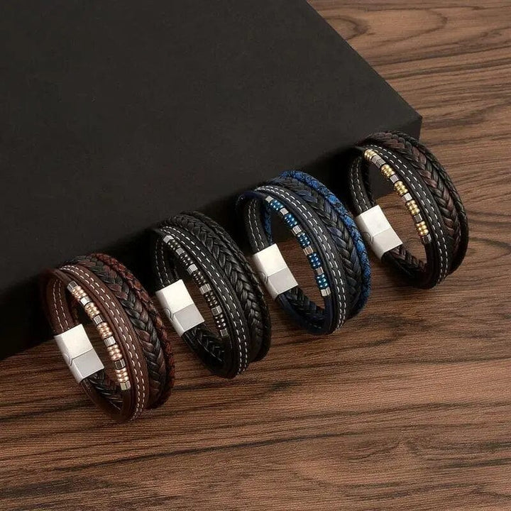 Wrap Bracelet Leather Mens Stack Globe Bead Twist Wrap Unique Leather Bracelets   