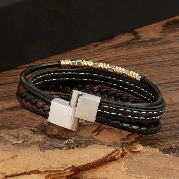 Wrap Bracelet Leather Mens Stack Tiger Bead Cross bracelet by Unique Leather Bracelets