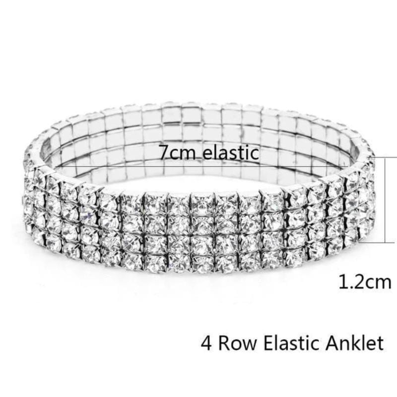 Anklets Studded Rhinestone Anklet For Women 4 Row Anklet / Silver