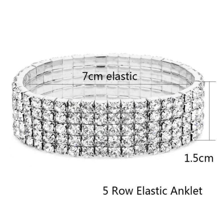 Anklets Studded Rhinestone Anklet For Women 5 Row Anklet / Silver