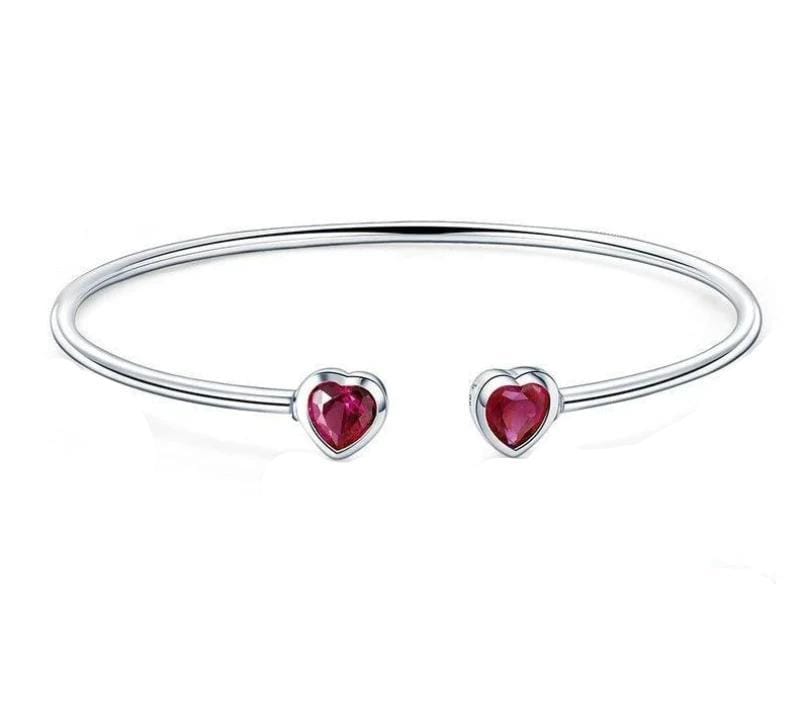Bangle Bracelet Ruby Red Heart Bangle Bracelet Silver / Adjustable
