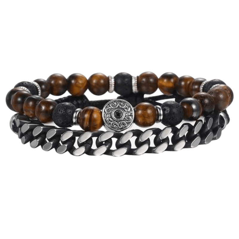 Cuban Link Tigers Eye Tribal Beaded Bracelet Beaded Unique Leather Bracelets Adjustable Silver 