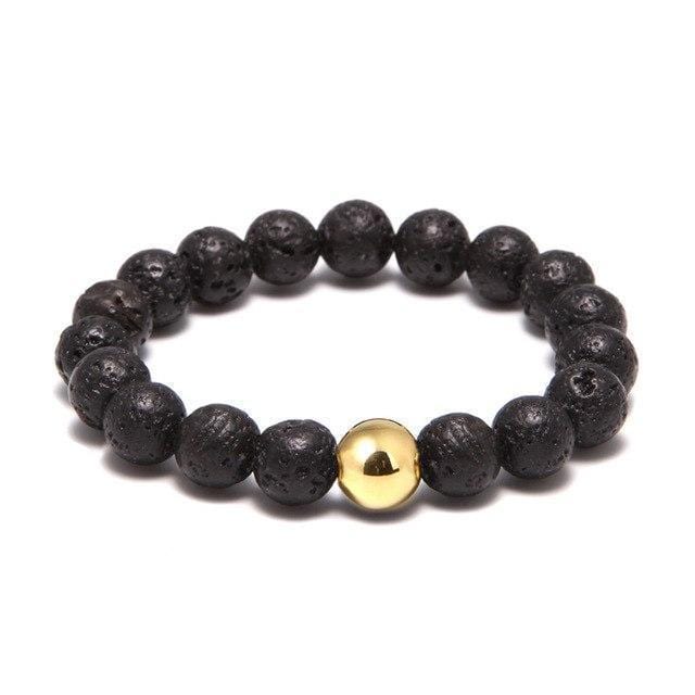 Lokai Styled Lava Stone Beaded Bracelet Beaded Unique Leather Bracelets Gold 16cm 
