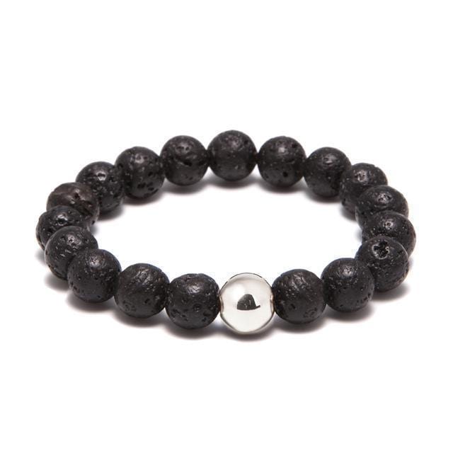 Lokai Styled Lava Stone Beaded Bracelet Beaded Unique Leather Bracelets Silver 16cm 
