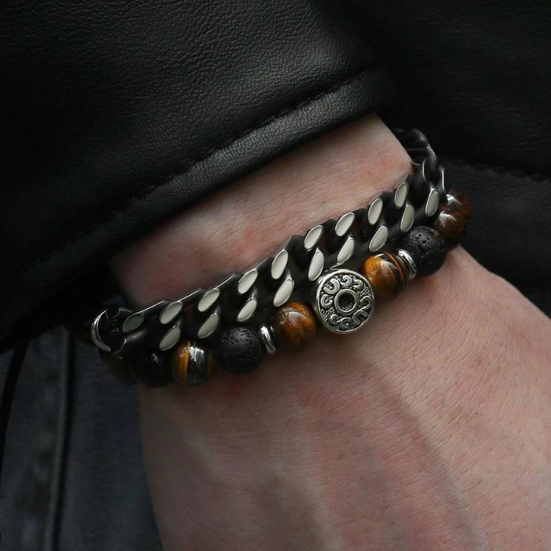 Mens Tigers Eye Tribal Beaded Bracelets Beaded Unique Leather Bracelets   