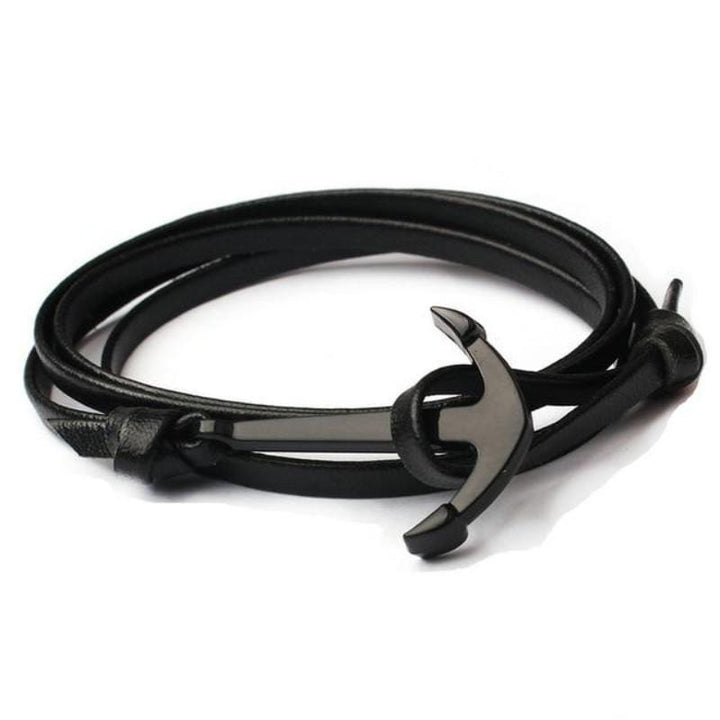 Anchor Wrap Paracord Bracelet Rope Unique Leather Bracelets Black/Black 21cm 