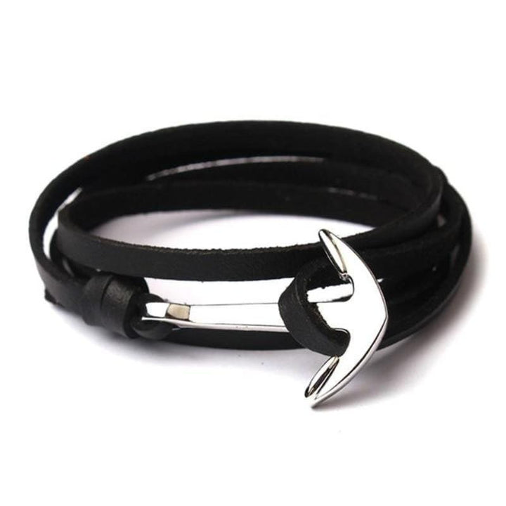 Anchor Wrap Paracord Bracelet Rope Unique Leather Bracelets Black/Silver 21cm 