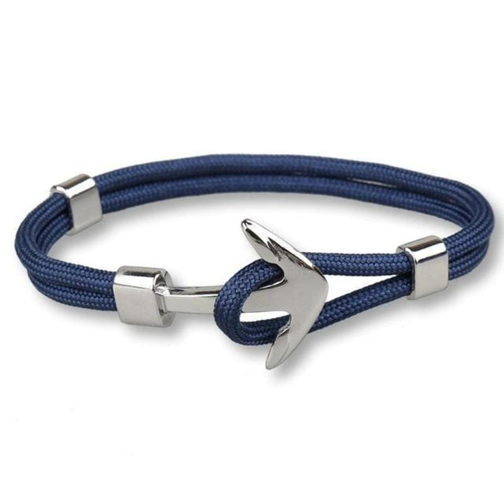 Anchor Wrap Paracord Bracelet Rope Unique Leather Bracelets Blue/Silver 21cm 