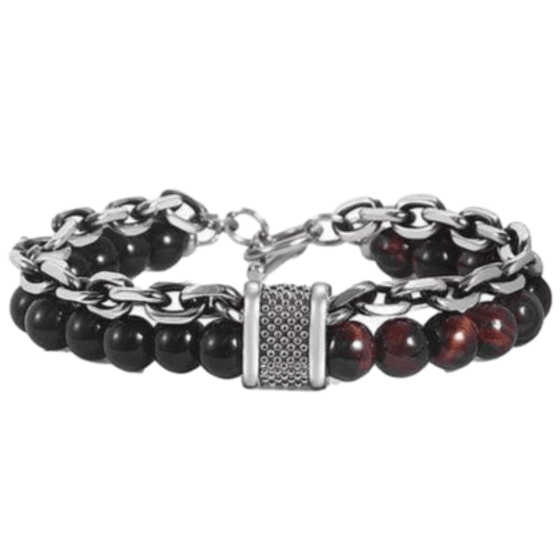 Cuban Link Stainless Steel Beaded Bracelets Beaded Unique Leather Bracelets Red/Tiger Eye Stone WH2 10inch