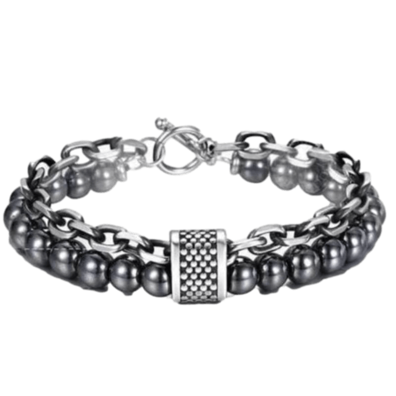 Cuban Link Stainless Steel Beaded Bracelets Beaded Unique Leather Bracelets Silver/Hematite Metal WH2 10inch