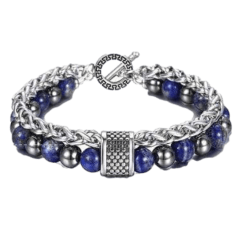 Cuban Link Stainless Steel Beaded Bracelets Beaded Unique Leather Bracelets Blue/Hematite/Lapis Lazuli WH2 10inch