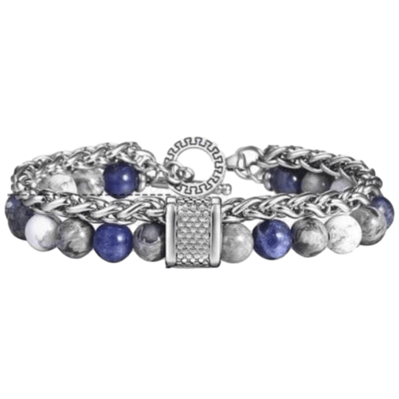 Cuban Link Stainless Steel Beaded Bracelets Beaded Unique Leather Bracelets Gray/Sodalite WH2 10inch