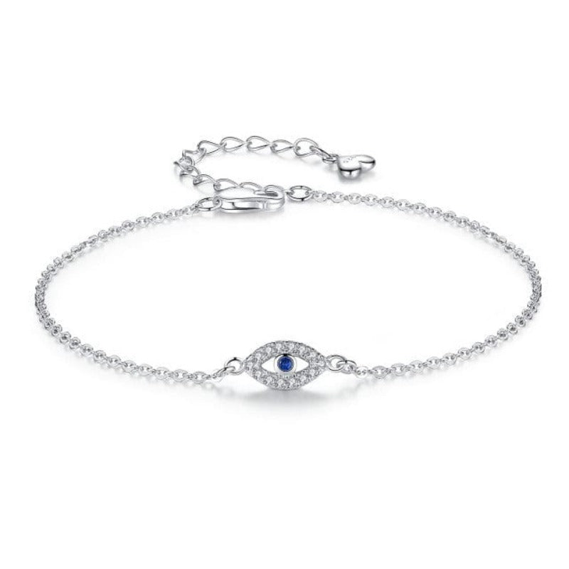 Evil Eye Tennis Bracelet Sterling Silver Blue Stone Tennis Unique Leather Bracelets Silver Adjustable to 20CM 