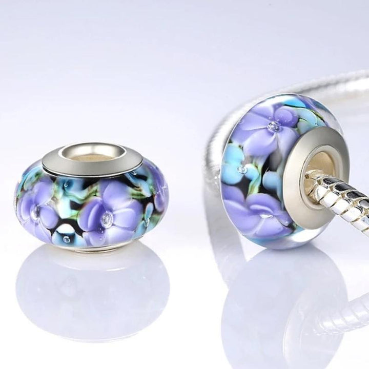 Murano Glass Charm Charms Unique Leather Bracelets Purple/Blue  