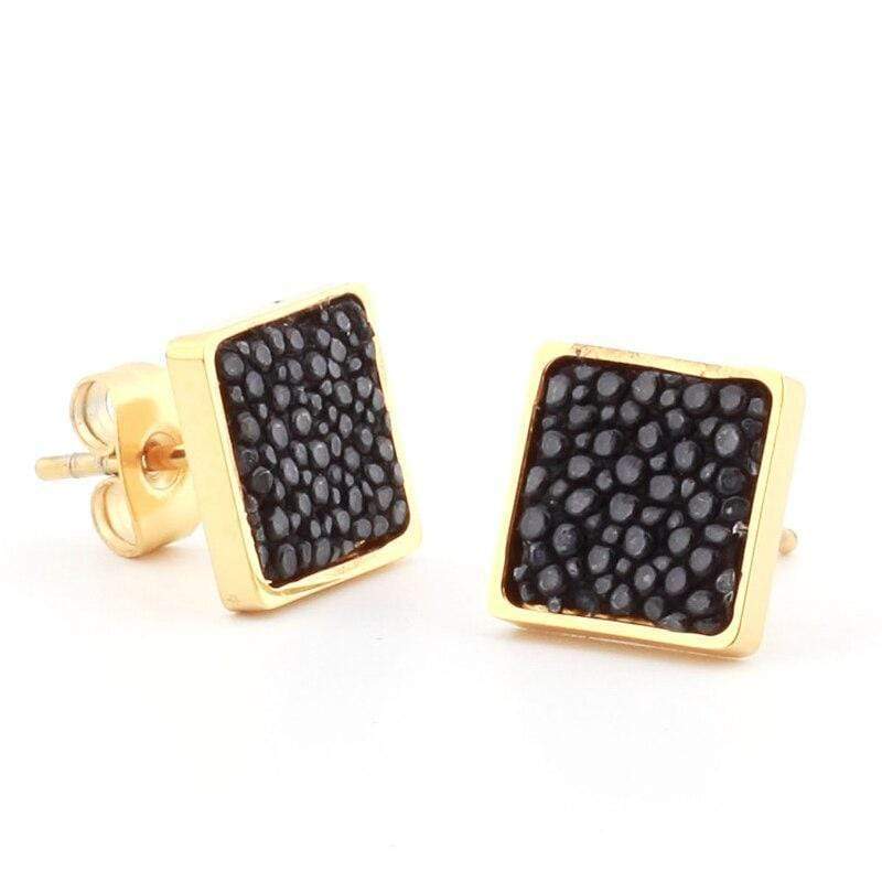 Artisian Styled Luxury Leather Earrings Stud Unique Leather Bracelets Black/Gold  