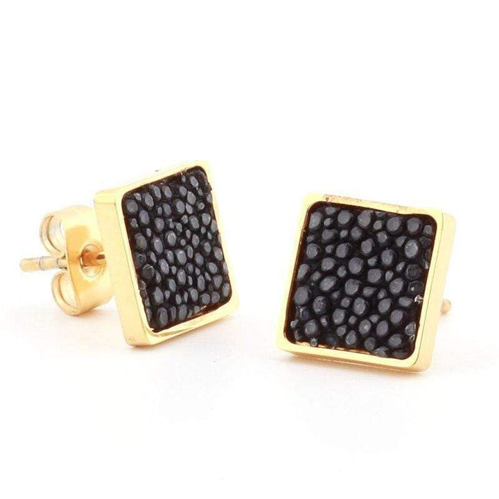 Artisian Styled Luxury Leather Earrings Stud Unique Leather Bracelets Black/Gold  