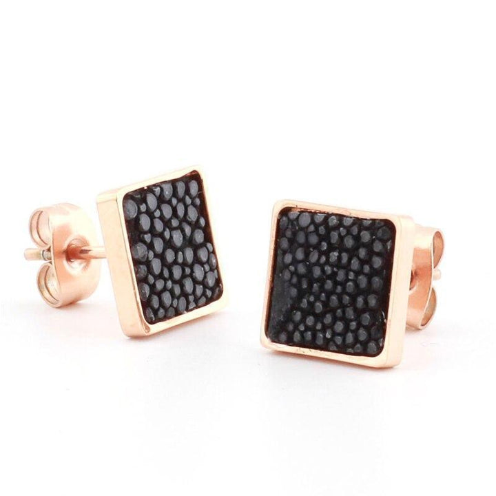 Artisian Styled Luxury Leather Earrings Stud Unique Leather Bracelets Black/Rose Gold  