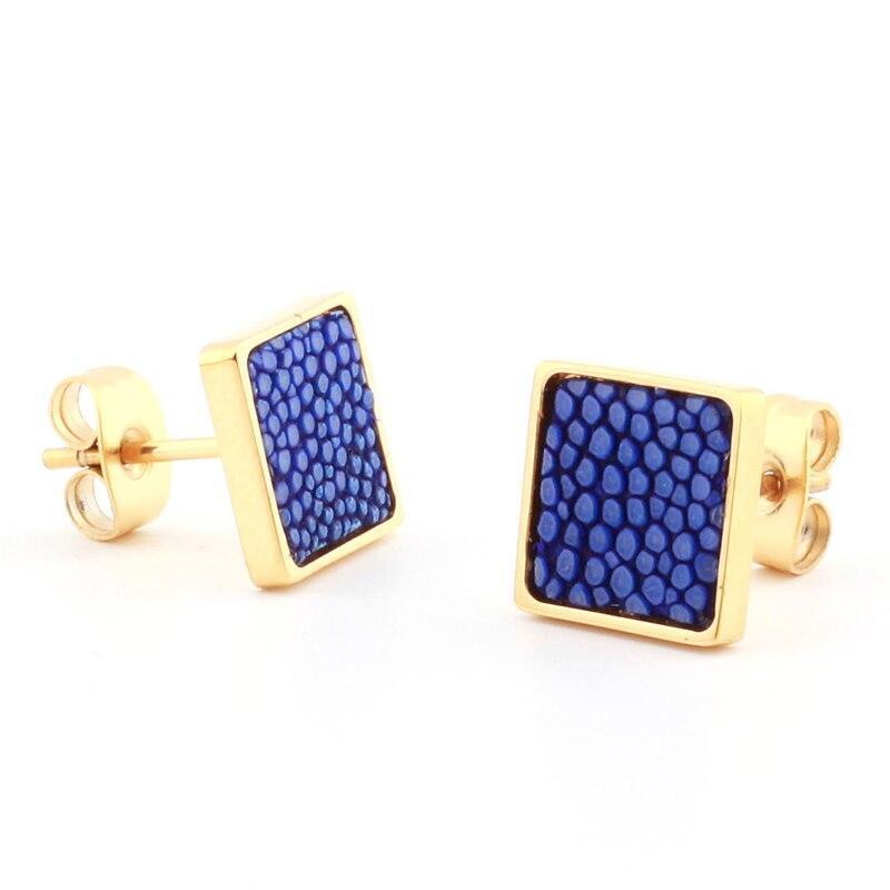 Artisian Styled Luxury Leather Earrings Stud Unique Leather Bracelets Blue/Gold  