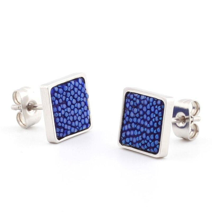 Artisian Styled Luxury Leather Earrings Stud Unique Leather Bracelets Blue/Silver  