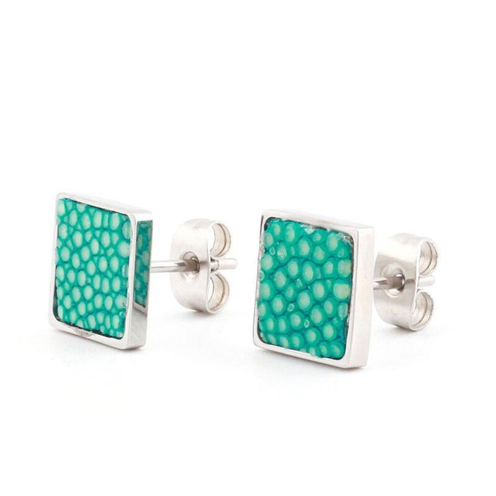 Artisian Styled Luxury Leather Earrings Stud Unique Leather Bracelets Green/Silver  
