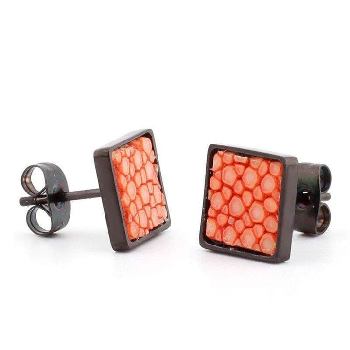 Artisian Styled Luxury Leather Earrings Stud Unique Leather Bracelets Orange/Black  