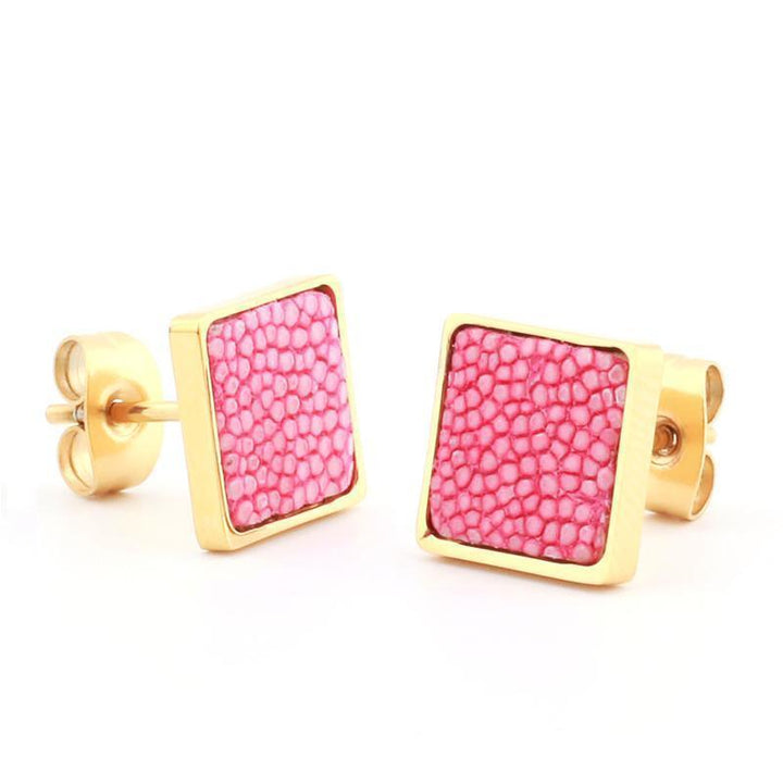 Artisian Styled Luxury Leather Earrings Stud Unique Leather Bracelets Pink/Gold  