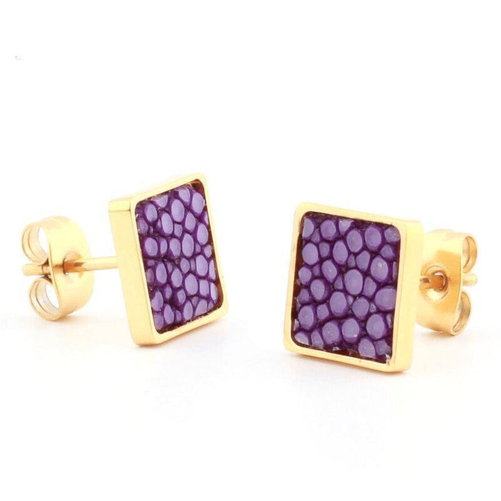 Artisian Styled Luxury Leather Earrings Stud Unique Leather Bracelets Purple/Silver  