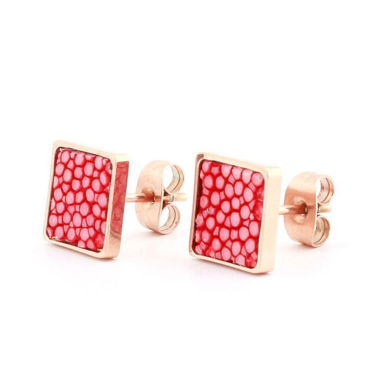 Artisian Styled Luxury Leather Earrings Stud Unique Leather Bracelets Red/Rose Gold  