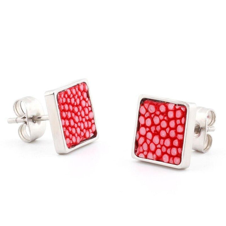 Artisian Styled Luxury Leather Earrings Stud Unique Leather Bracelets Red/Silver  