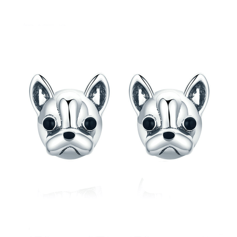 Classic French Bulldog Stud Earrings Stud Unique Leather Bracelets Silver  