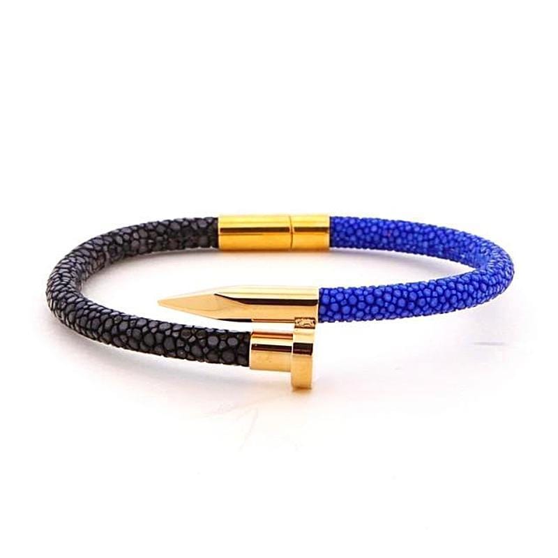 Leather Bracelets Black And Blue Exotic Luxury Leather Nail Bracelets Black/Blue / 16cm