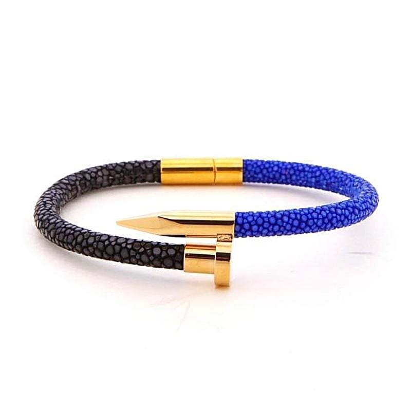 Black And Blue Luxury Leather Nail Leather Unique Leather Bracelets Black/Blue 16cm 