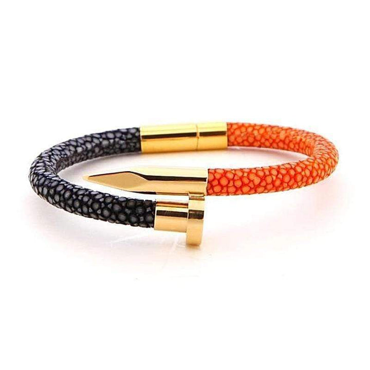 Leather Bracelets Black And Orange Cartier Style Exotic Luxury Leather Nail Bracelet Black/Red / 16cm