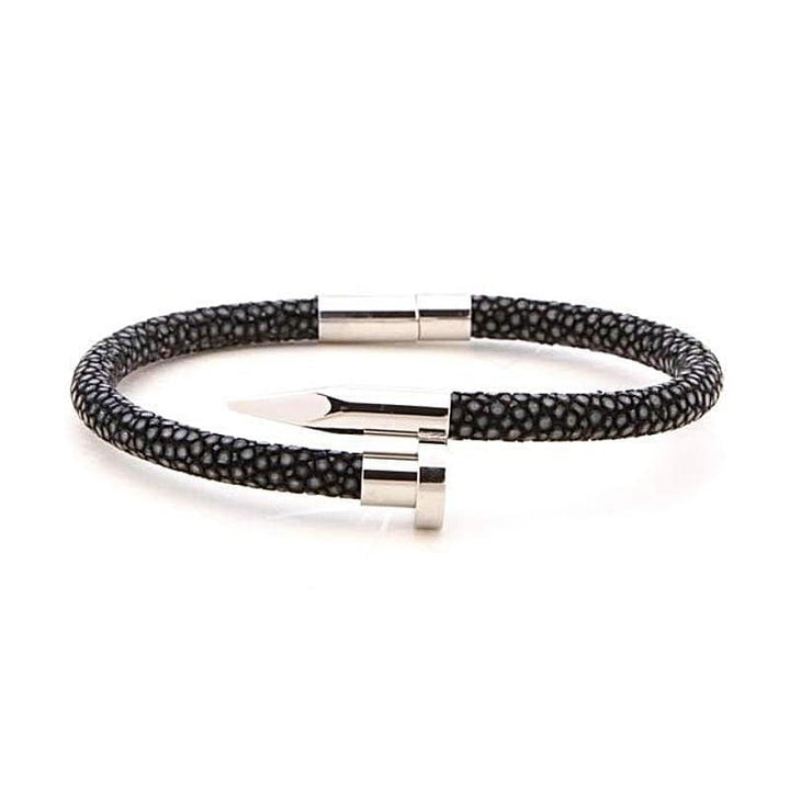 Black Luxury Leather Nail Leather Unique Leather Bracelets Black/Silver 16cm 
