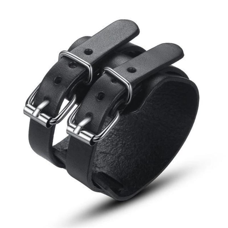Vintage Wide Leather Bracelet Leather Unique Leather Bracelets Black/Silver Adjustable 