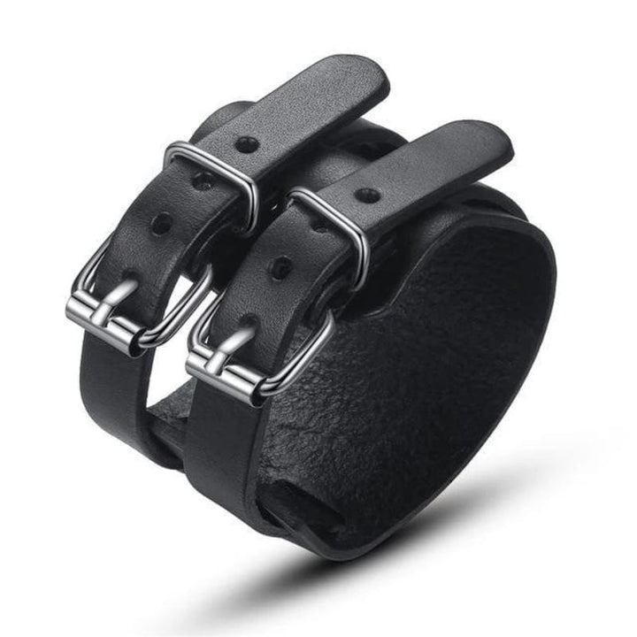 Vintage Wide Leather Bracelet Leather Unique Leather Bracelets Black/Silver Adjustable 