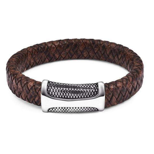 Leather Bracelets Rustic Magnetic Leather Bracelets Brown/Silver/Black / 18.5cm