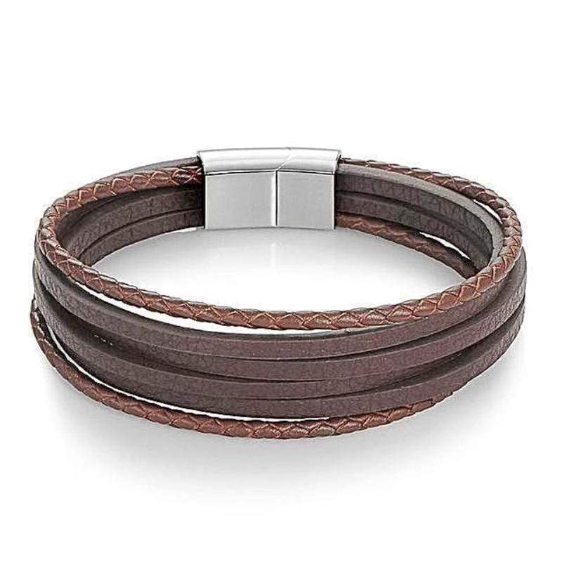 Leather Bracelets Vintage Tan Braided Leather Rope Bracelet Brown / Small