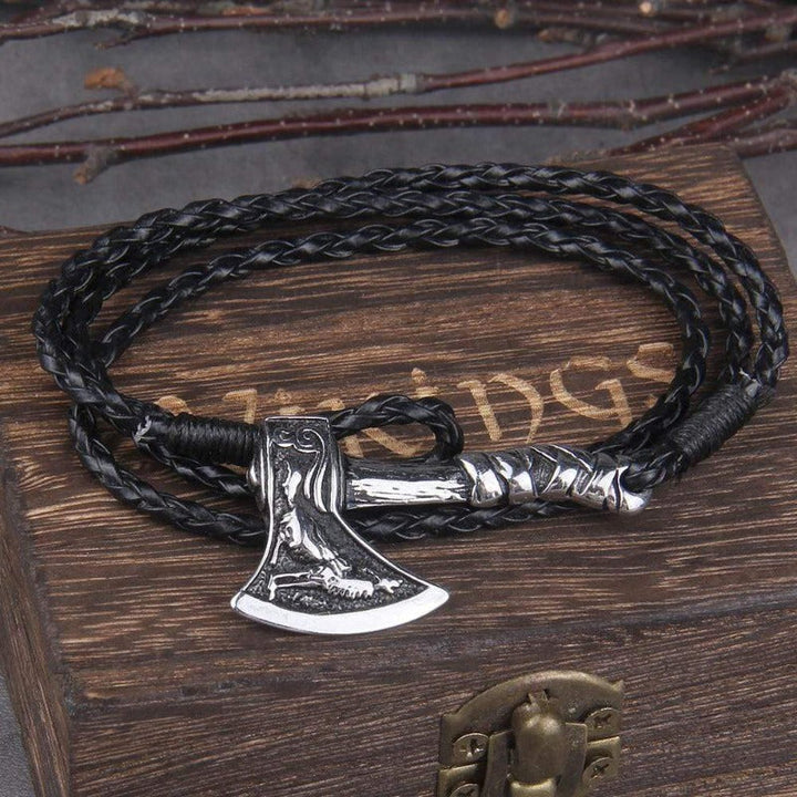 Valknut Axe Amulet Charm Leather Bracelet bracelet by Unique Leather Bracelets