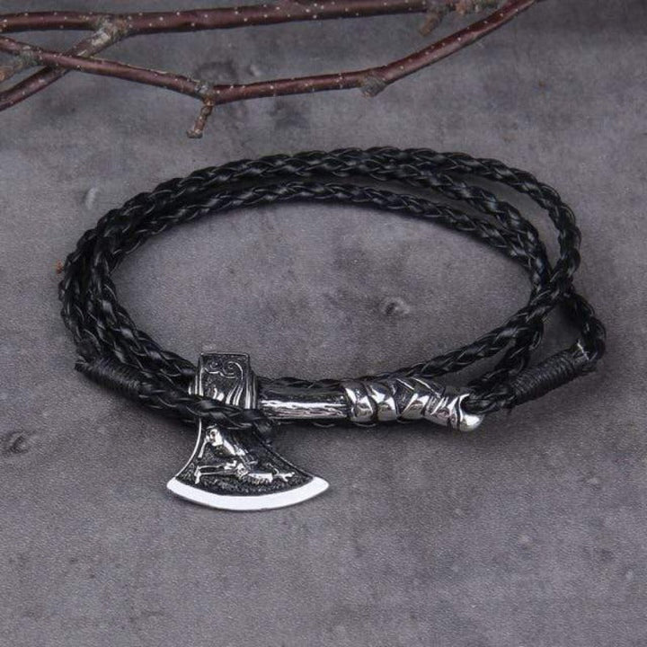 Valknut Axe Amulet Charm Leather Bracelet bracelet by Unique Leather Bracelets