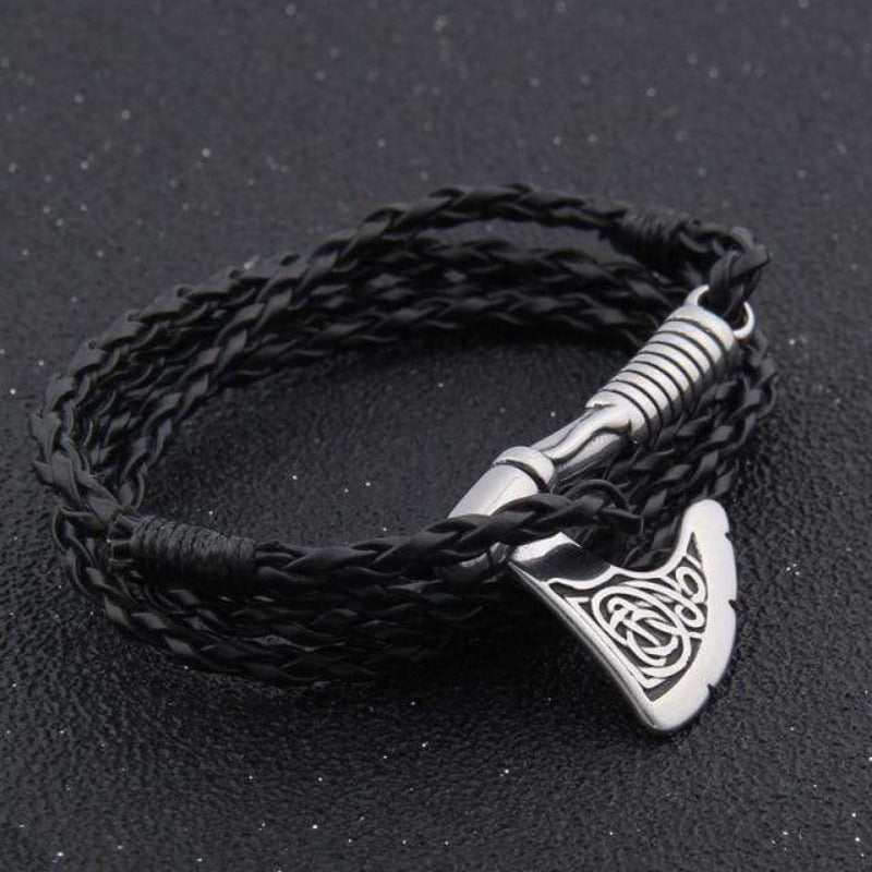 Valknut Axe Amulet Charm Leather Bracelet bracelet by Unique Leather Bracelets