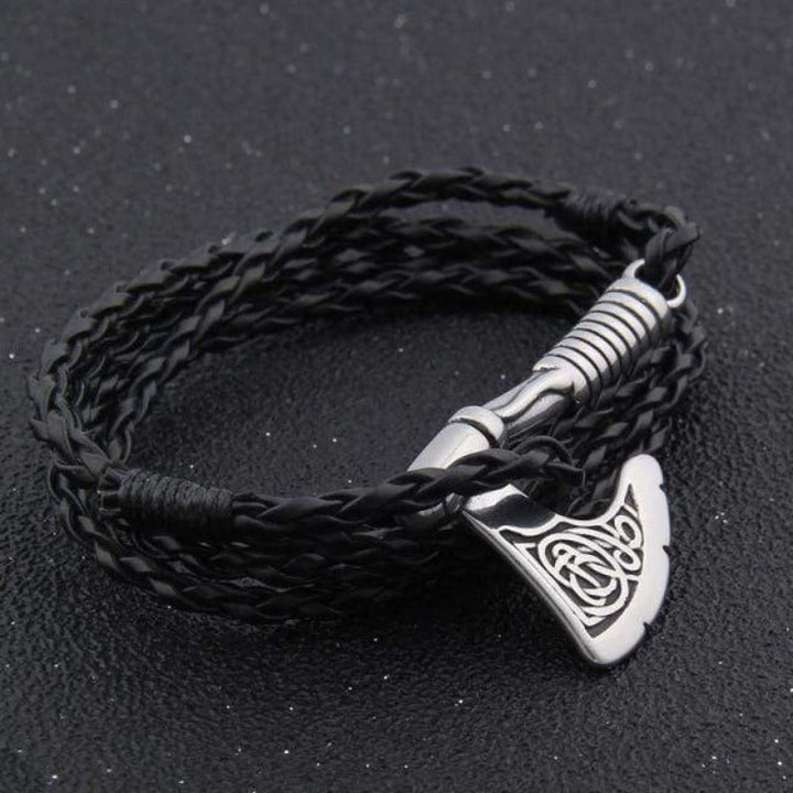Valknut Axe Amulet Charm Leather Bracelet bracelet by Unique Leather Bracelets