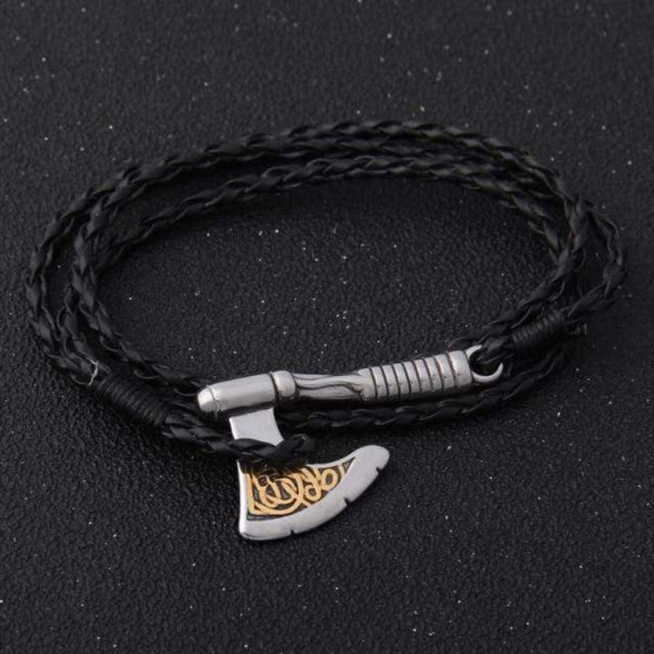Valknut Axe Amulet Charm Leather Bracelet bracelet by Unique Leather Bracelets