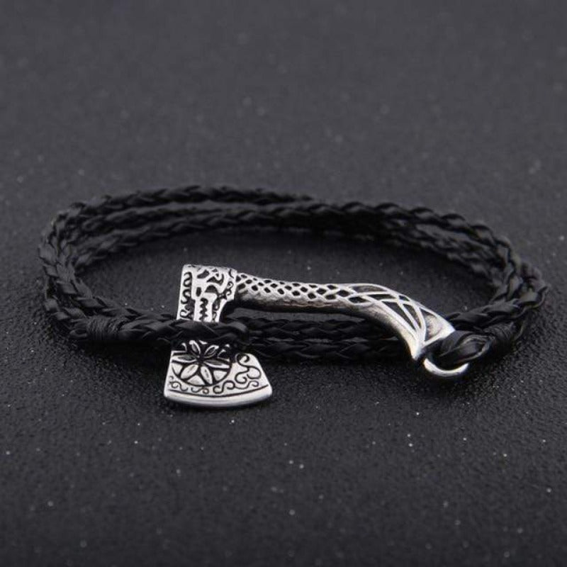 Valknut Axe Amulet Charm Leather Bracelet bracelet by Unique Leather Bracelets
