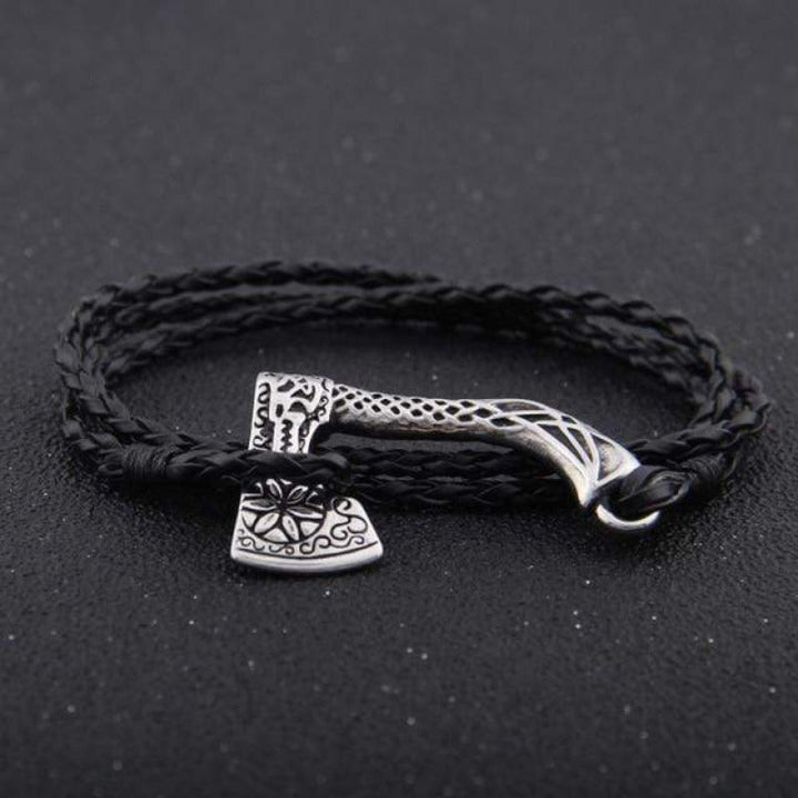 Valknut Axe Amulet Charm Leather Bracelet bracelet by Unique Leather Bracelets