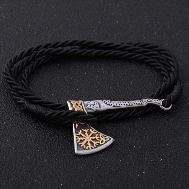 Valknut Axe Amulet Charm Leather Bracelet bracelet by Unique Leather Bracelets