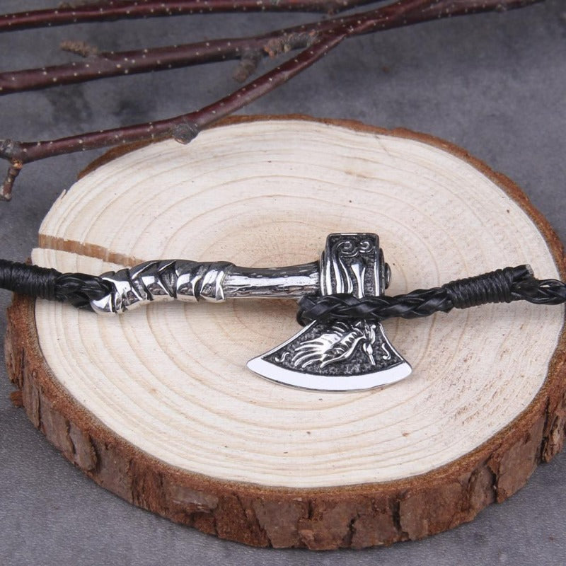 Valknut Axe Amulet Charm Leather Bracelet bracelet by Unique Leather Bracelets
