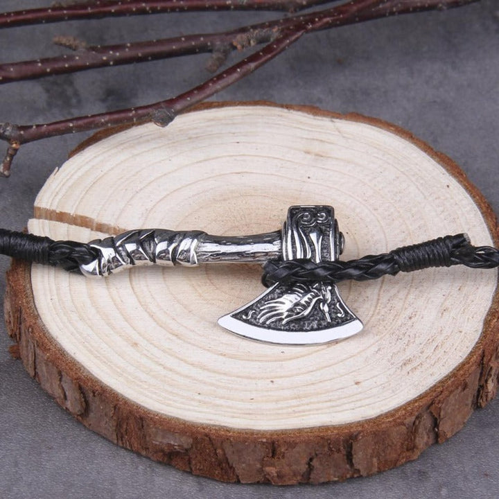Valknut Axe Amulet Charm Leather Bracelet bracelet by Unique Leather Bracelets