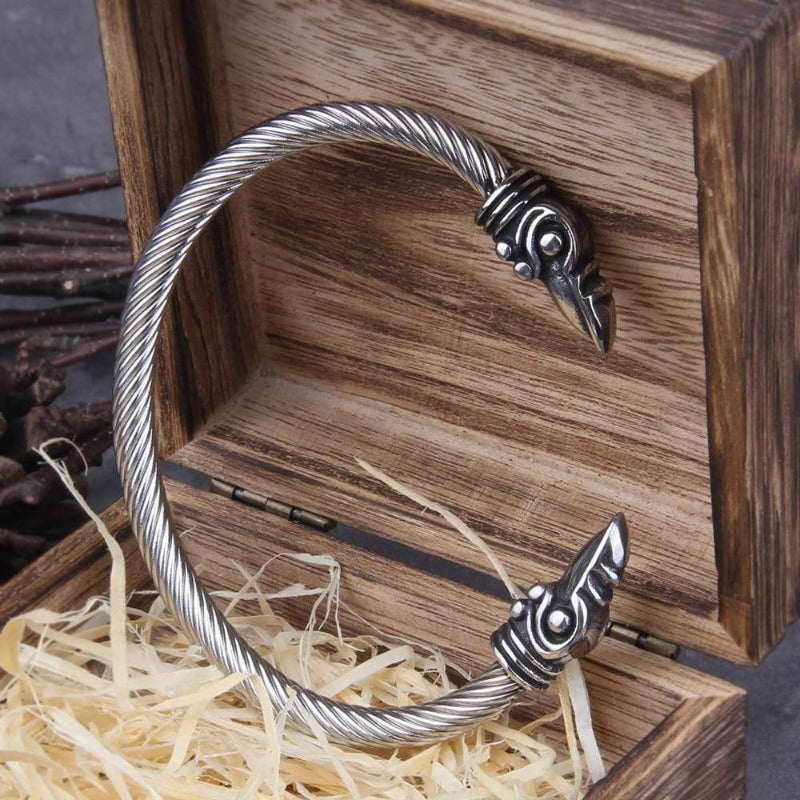 Norse Raven Stainless Steel Adjustable Cuff Bracelet bracelet by Unique Leather Bracelets